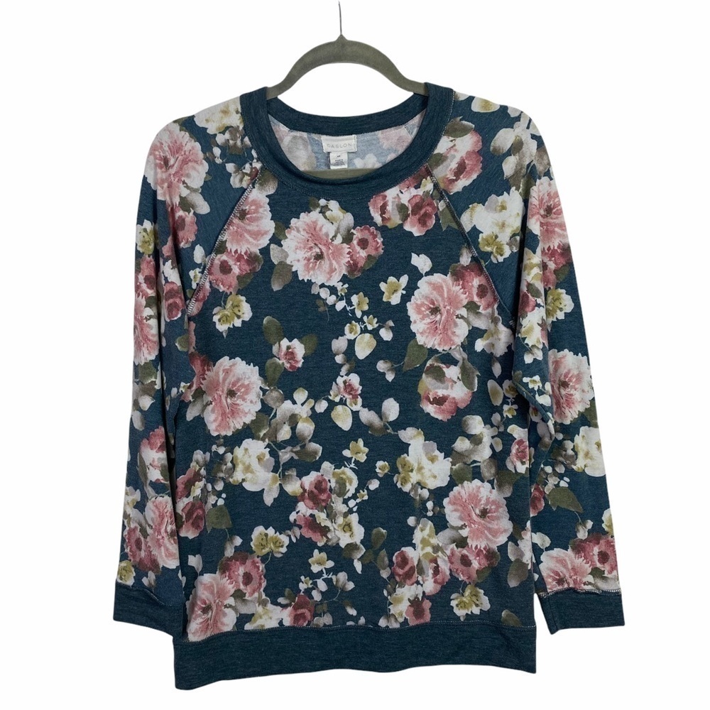 Caslon Floral Print Knit Pullover Green Sweater XS - Picture 3 of 11